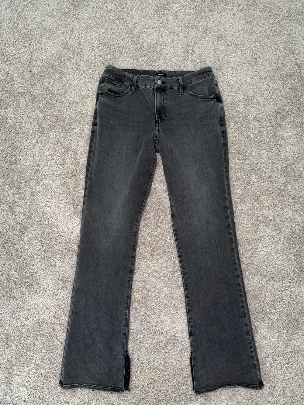 Express Black Cropped Straight Jeans with Hem Slits
